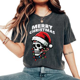 Merry Christmas Skull Santa Xmas Skeleton Head Kid Women's Oversized Comfort T-Shirt - Thegiftio UK