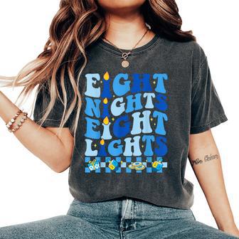 Retro Groovy Eight Nights And Eight Lights Happy Hanukkah Women's Oversized Comfort T-Shirt - Thegiftio UK