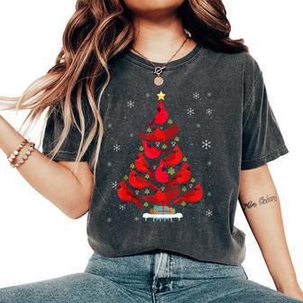 Santa Cardinal Bird Christmas Tree Christmas Lights Lover Women's Oversized Comfort T-Shirt - Thegiftio UK