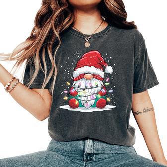 Santa Gnome Christmas Light Xmas For Boy Kid Women's Oversized Comfort T-Shirt - Thegiftio UK
