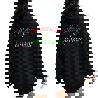 Champagne And Candy Canes Cute Christmas Holiday Women Women Oversized Hoodie Back Print - Monsterry