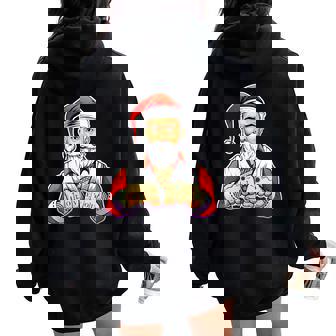 Christmas Santa With Tattoo Art Women Oversized Hoodie Back Print - Monsterry
