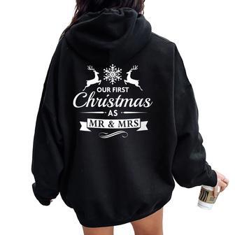 Our First Christmas As Mr And Mrs Reindeer Women Oversized Hoodie Back Print - Monsterry