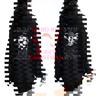 Santa Pirat Holiday Pirate Christmas Candy Canes Women Oversized Hoodie Back Print - Monsterry