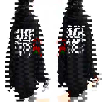 Suck It Candy Cane Shirt Inappropriate Christmas Shirts Women Oversized Hoodie Back Print - Monsterry