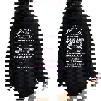 Super Maman Handballeuse Humour Handball Hand Drole Sweat à capuche oversize pour femme avec imprimé dans le dos - Cadeauxyz