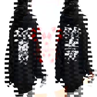 Christmas Season Cute Candy Cane Retro Coquette Bow Women Women Oversized Hoodie Back Print | Mazezy