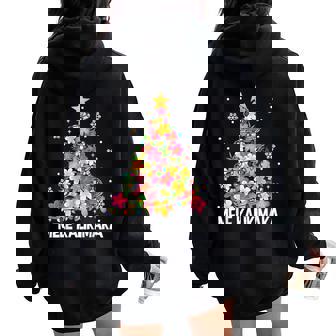 Mele Kalikimaka Christmas Tree Hawaiian Floral Tropical Xmas Women Oversized Hoodie Back Print - Thegiftio