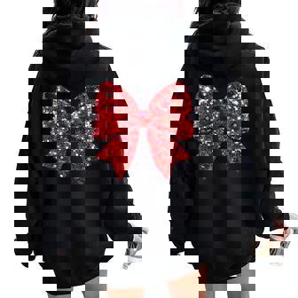Red Coquette Bow Disco Ball Christmas Holiday Girl Kid Women Oversized Hoodie Back Print | Mazezy