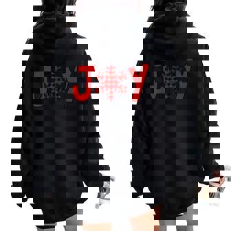 Joy Buffalo Plaid Snowflake Women's Kids Holiday Christmas Women Oversized Hoodie Back Print - Monsterry