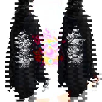 Pink Gingerbread Girl With Sunglasses Blowing Bubble Xmas Women Oversized Hoodie Back Print - Monsterry