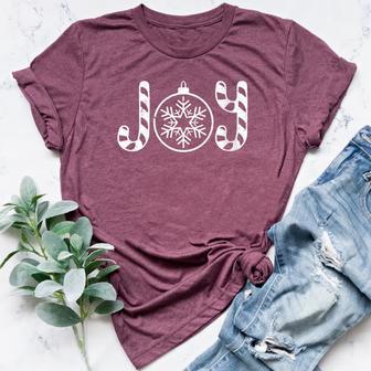 Joy With Christmas Ornament Snowflake Graphic Christmas Women's Heather T-Shirt - Monsterry