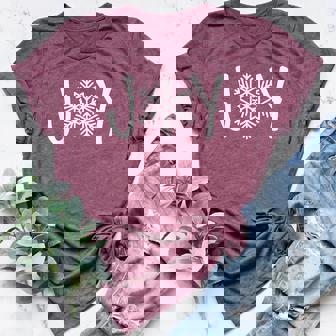 Joy Snowflake Winter Women's Kids Holiday Christmas Women's Heather T-Shirt - Monsterry