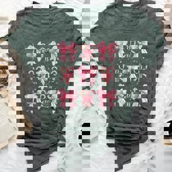 Coquette Bow Candy Canes Christmas Girls N Pink Bow Bella Canvas T-shirt - Seseable