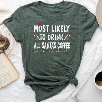 Most Likely To Drink All Santa Coffee Family Christmas Bella Canvas T-shirt - Thegiftio UK