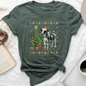 Ugly Cow Christmas Sweater Santa Hat Xmas Lights Women Bella Canvas T-shirt - Thegiftio UK