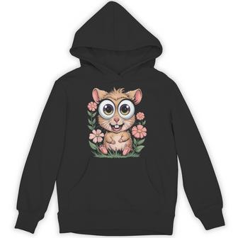 Adorable Hamster With Flowers Cute Cartoon Animal Unisex Hoodie - Monsterry