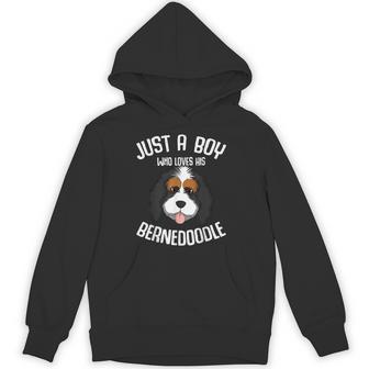 Just a Boy Who Loves His Bernedoodle Dog Boy Kids Unisex Hoodie - Monsterry