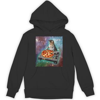 Outer Space Galaxy Universe Cat Pizza DJ Cute Cosmic Unisex Hoodie - Monsterry