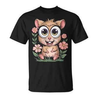 Adorable Hamster With Flowers Cute Cartoon Animal T-Shirt - Monsterry