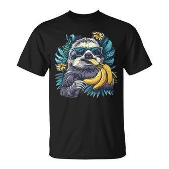 Banana Sloth Wildlife Sunglasses Portrait Banana Fruit T-Shirt - Geschenkecke