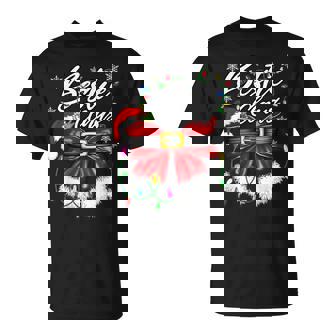 Bestie Claus Couples Santa Hat Candy Christmas Lights Pajama T-Shirt - Monsterry