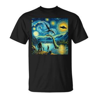 Bigfoot Starry Night Loch Ness Alien Ufo Dragon Cute Lake T-Shirt - Thegiftio UK