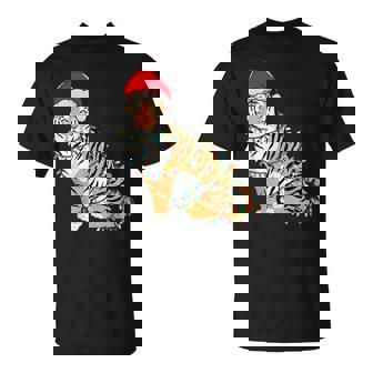 Christmas Lights Tiger Wearing Xmas Hat Tiger Lover T-Shirt - Monsterry