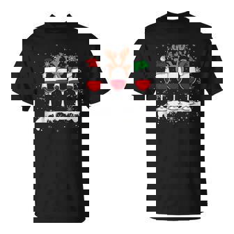 Christmas Wine Glasses Santa Hat Reindeer Elf Tank Top T-Shirt - Monsterry