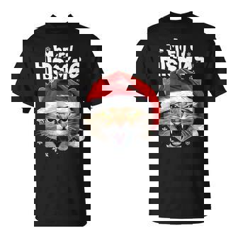 Cool Christmas Cat T Shirt 'Merry HISSmas' For Cat Lovers T-Shirt - Monsterry