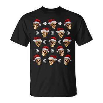 Creepy Anti Christmas Skulls With Santa Hats And Snow Flakes Tank Top T-Shirt - Monsterry