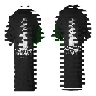 Creepy Snowman Happy About Cold Winter I Hate Winter T-Shirt - Monsterry