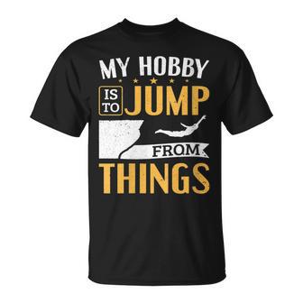 Damen Cliff Jump Mein Hobby Iston Dingen Zu Springen Klippenspringen Mit-Ausschnitt T-Shirt - Geschenkecke