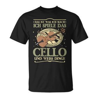 Damen Das Ist Was Ich Mach Ich Spiele Das Cello Und Weiss Dinge Mit-Ausschnitt T-Shirt - Geschenkecke