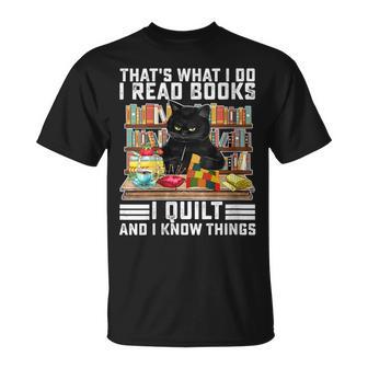 Damen Das Ist Was Ich Mache Ich Lese Bücher Die Ich Quilte Und Ich Weiß Dinge Mit-Ausschnitt T-Shirt - Geschenkecke