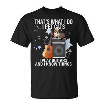 Damen Das Ist Was Ich Mache Ich Pet Cats Ich Spiele Gitarren & Ich Weiß Dinge Mit-Ausschnitt T-Shirt - Geschenkecke