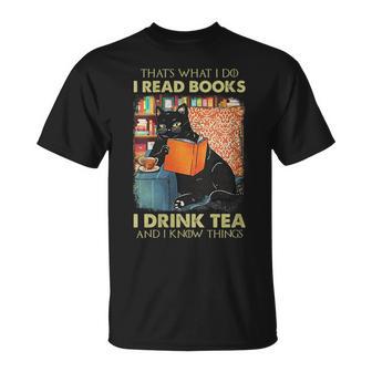 Damen Das Ist Was Ich Tue Ich Lese Bücher Ich Trinke Und Ich Weiß Dinge Mit-Ausschnitt T-Shirt - Geschenkecke