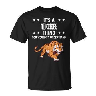 Damen Ist So Ein Tiger Ding Lustiger Spruch Tiger Mit-Ausschnitt T-Shirt - Geschenkecke