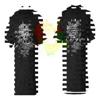 Fire Skeleton Skull And Snake Tattoo Art Graphic Shirt T-Shirt - Monsterry