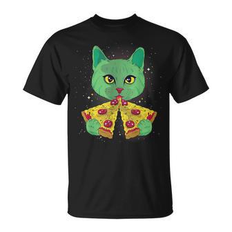 Galaxy Cat Pizza Slice Space Universe Trippy Cosmic T-Shirt - Monsterry