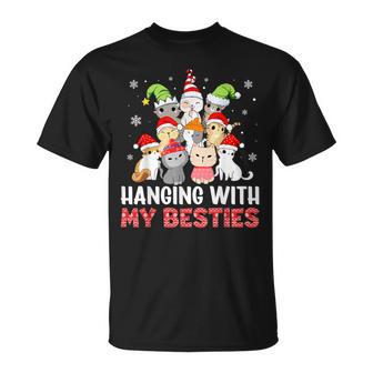 Hanging With My Besties Christmas Pajama Santa Hat Xmas Cats T-Shirt - Monsterry