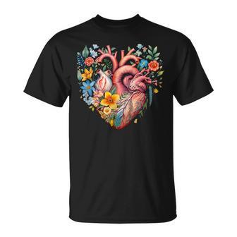 Herz Blumen Menschliches Organ Anatomie Liebe T-Shirt - Geschenkecke