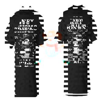 Merry Christmas Yall Snowman Cowboy Howdy Western Christmas T-Shirt - Monsterry