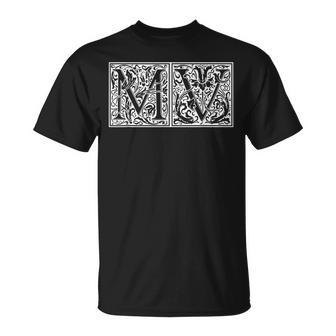 Mv Initialen M Name Nachname Onomastics Onomatology T-Shirt - Geschenkecke