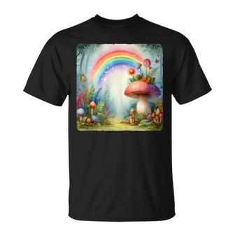 Rainbow Sprouting From Large Mushroom In Forest Magical Tank Top T-Shirt - Monsterry