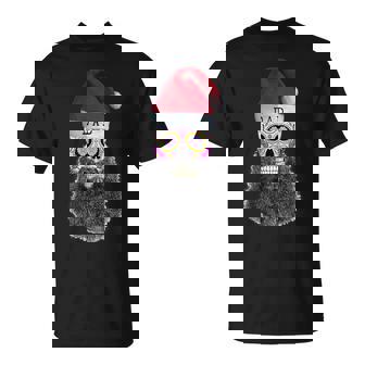 Santa Hat Skull Dad With Manly Beard T-Shirt - Monsterry