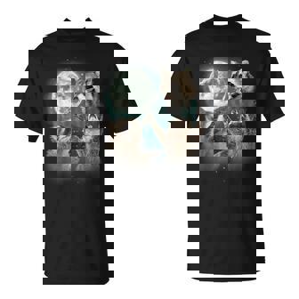 Three Raccoons Howling At Moon Weird Cursed Meme T-Shirt - Thegiftio