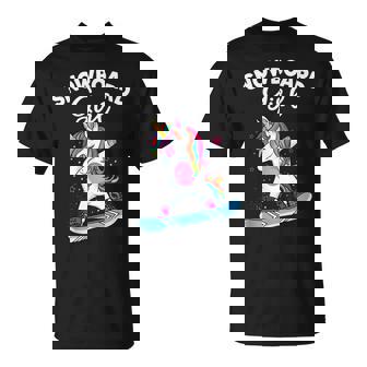 Unicorn Snowboarding Skiing Dabbing Unicorn Snowboard Girl T-Shirt - Monsterry