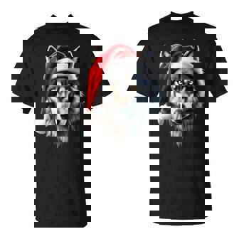 Wolf Santa Christmas New Year Xmas Party Christmas Eve T-Shirt - Monsterry
