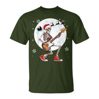 Christmas Santa Skeletons Playing Guitar Bass Guitarist T-Shirt - Thegiftio UK